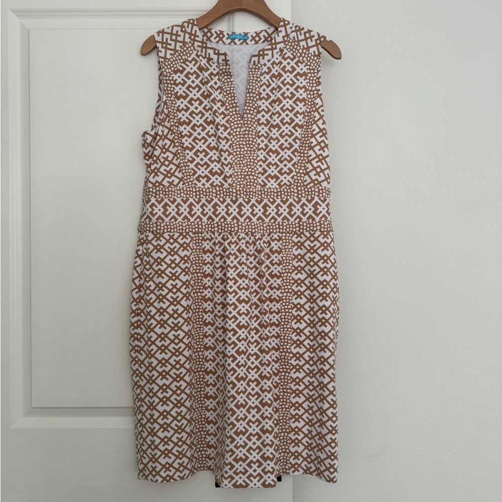 J.McLaughlin women’s brown & white Lola sleeveless geometric print dress size XL